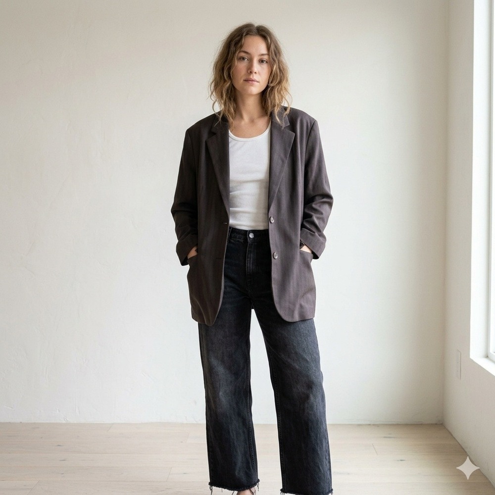 Weekday Erin Striped Blazer Womens 46 US 14 Brown Dark Pinstripe Dark‎ Academia